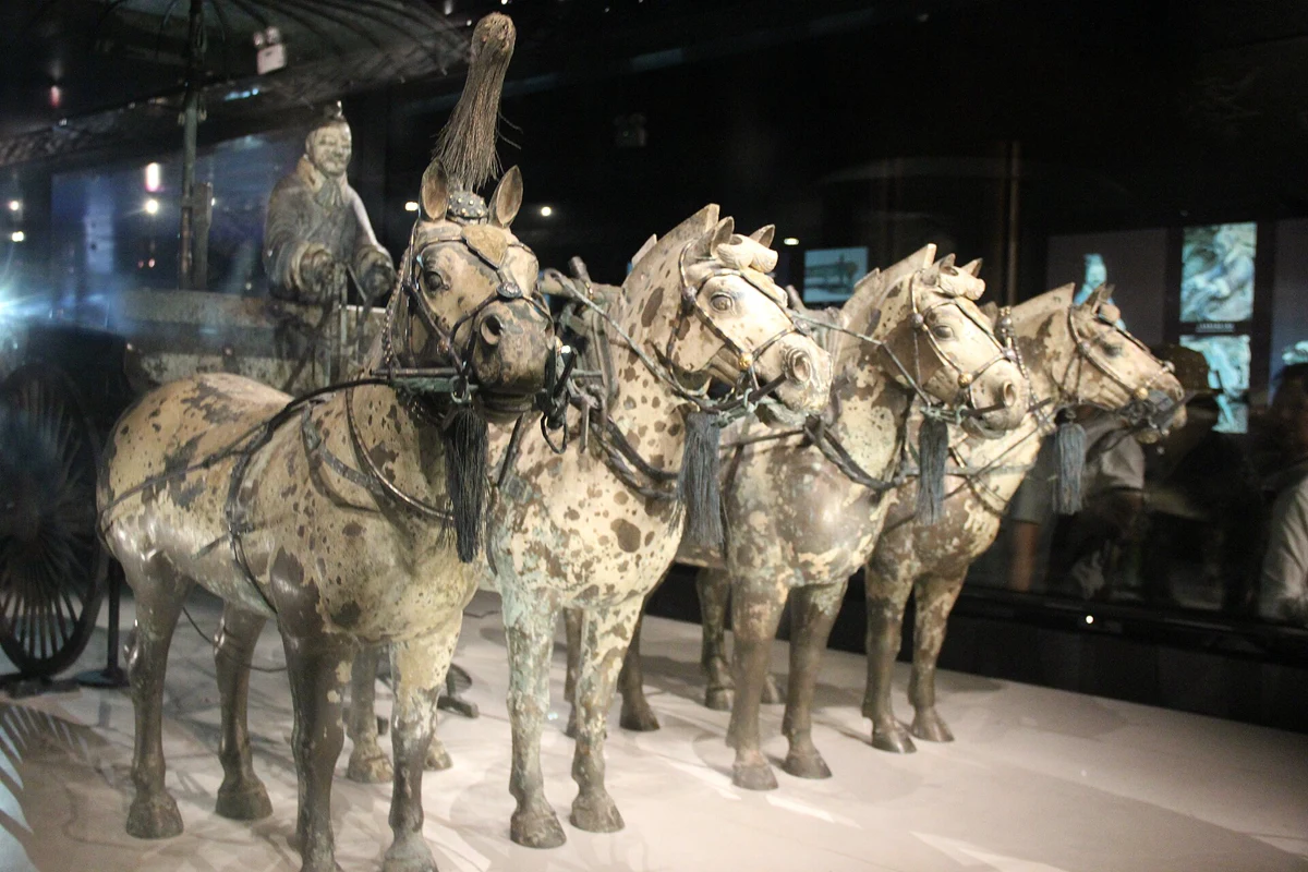 Qin bronze chariot and horses displayed at the mausoleum museum