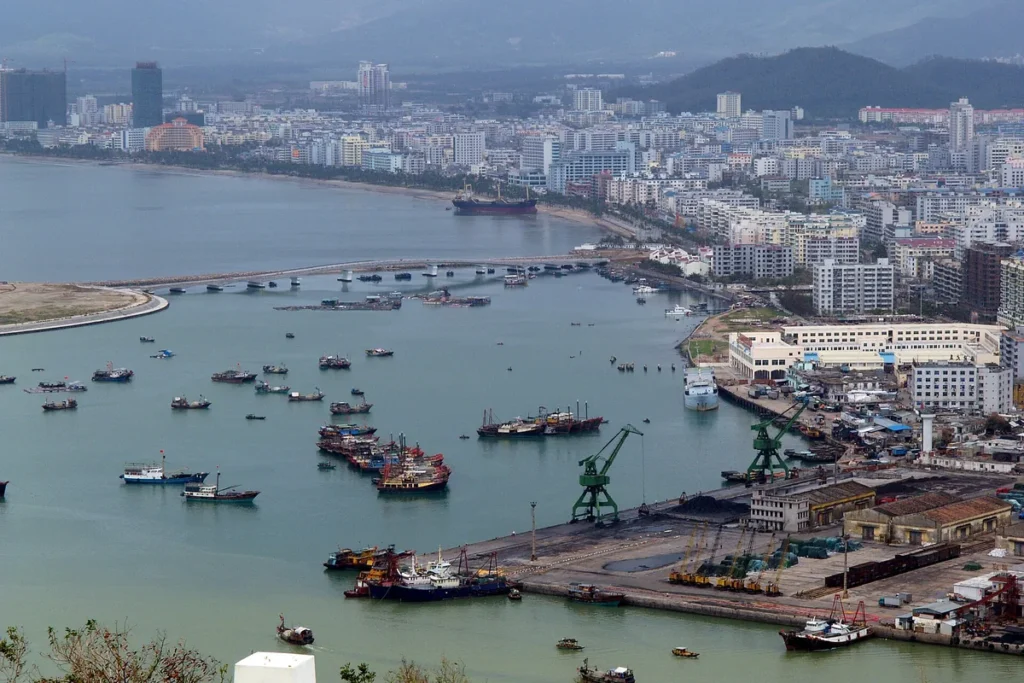 Sanya harbour and tropical coastline on Hainan Island