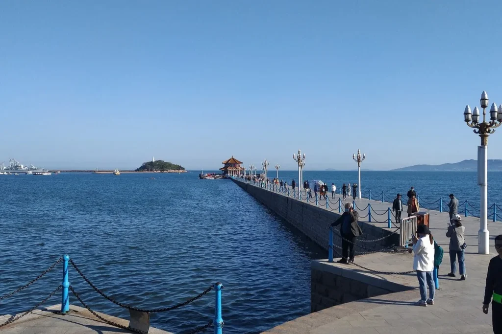 Zhanqiao Pier extending into the blue sea at Qingdao
