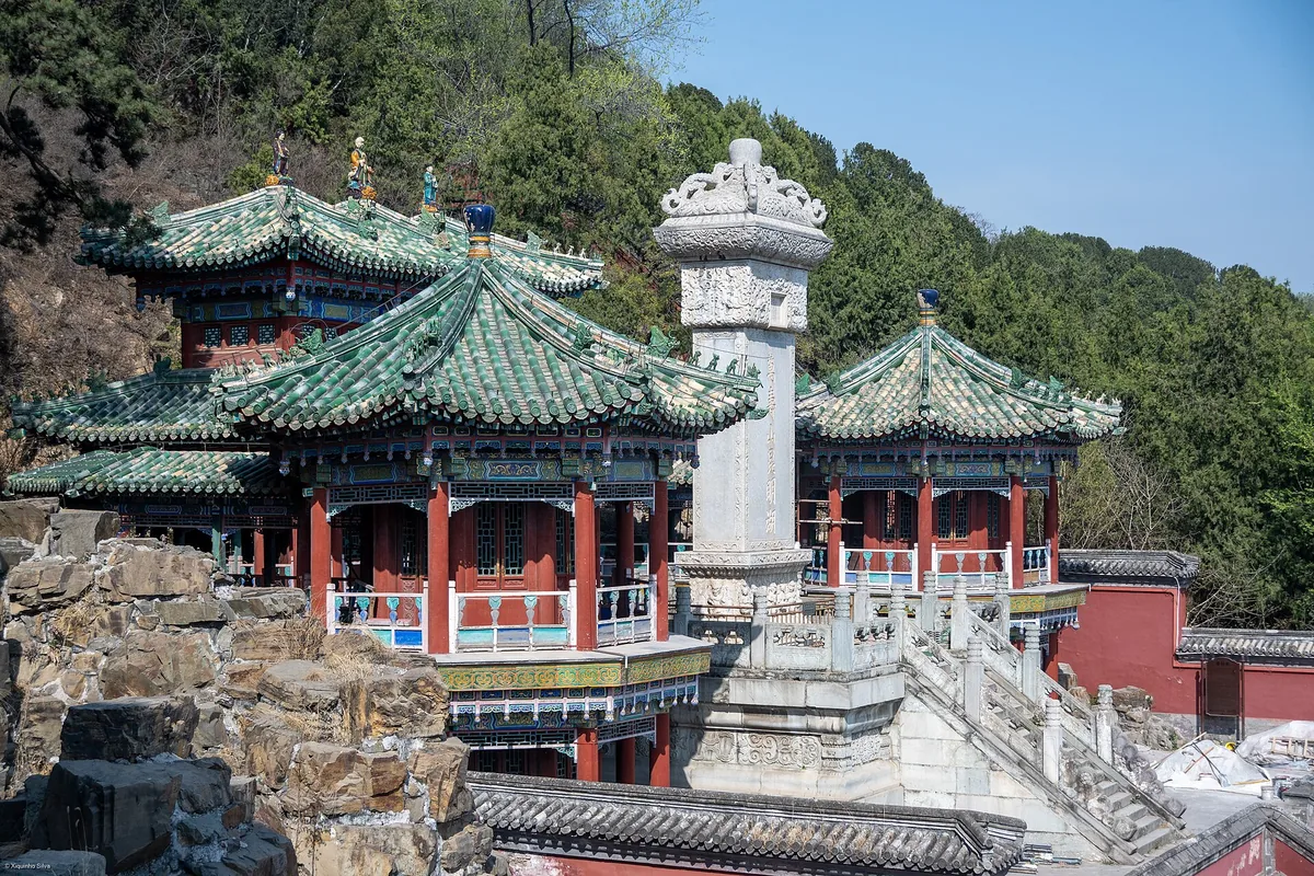 Stele and pavilions on Longevity Hill at the Summer Palace