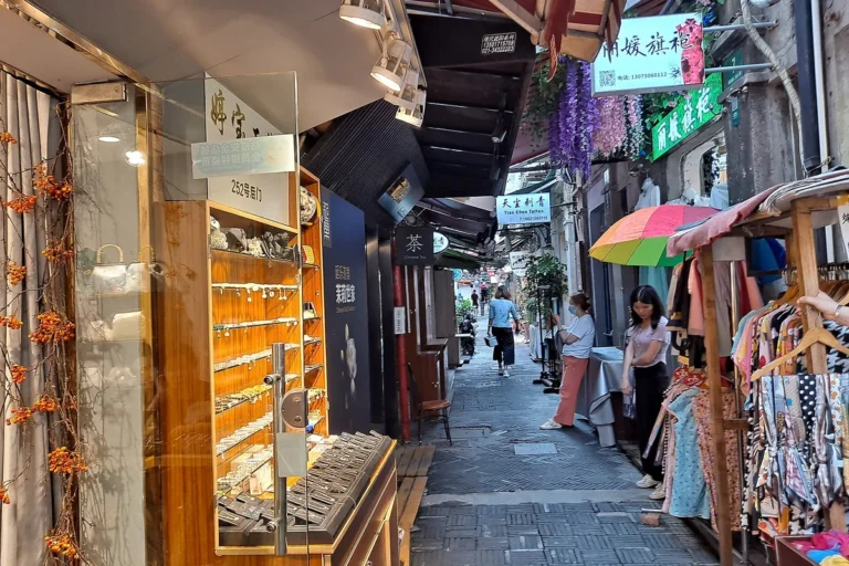 Narrow commercial lane inside Tianzifang Shanghai