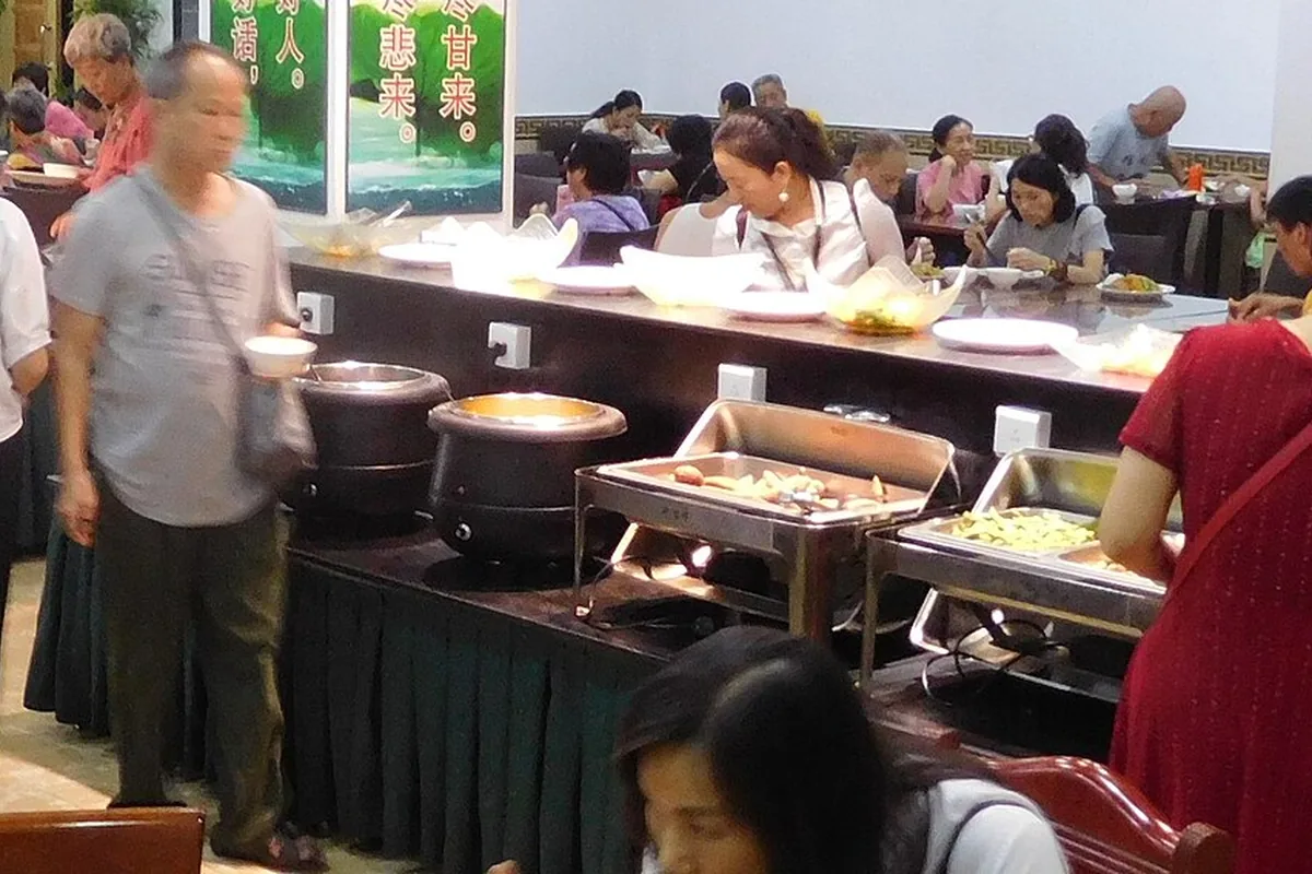 Buddhist vegan buffet dishes at a restaurant in Shenzhen