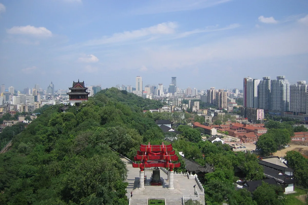 Wuchang skyline and historic buildings viewed from Yellow Crane Tower