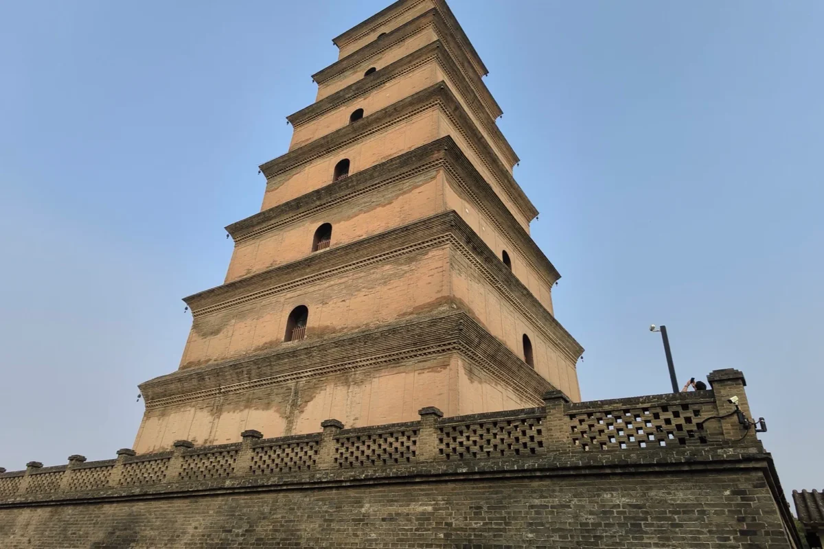 Giant Wild Goose Pagoda rising above its brick enclosure in Xi'an