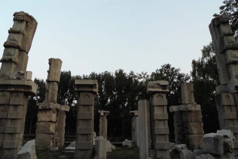 Stone columns and architectural ruins at Yuanmingyuan in Beijing