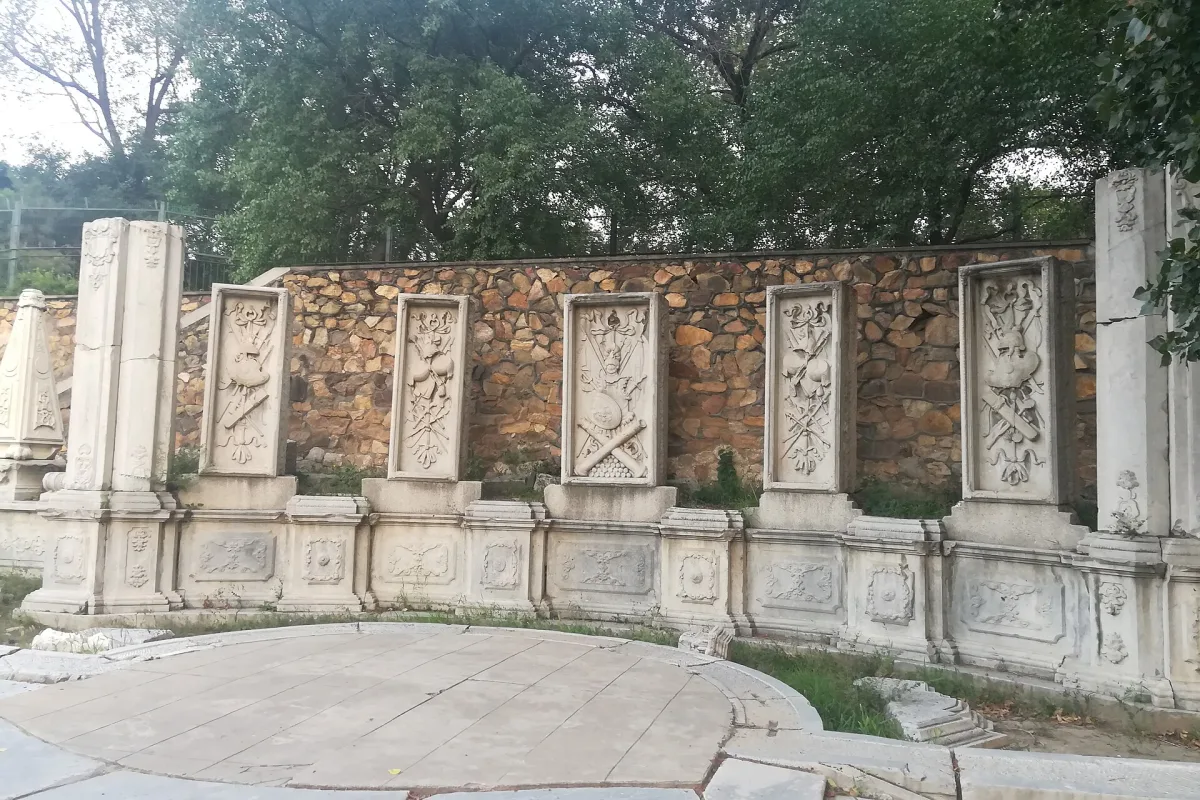 Carved stone panels at the Guanshuifa ruins in Yuanmingyuan