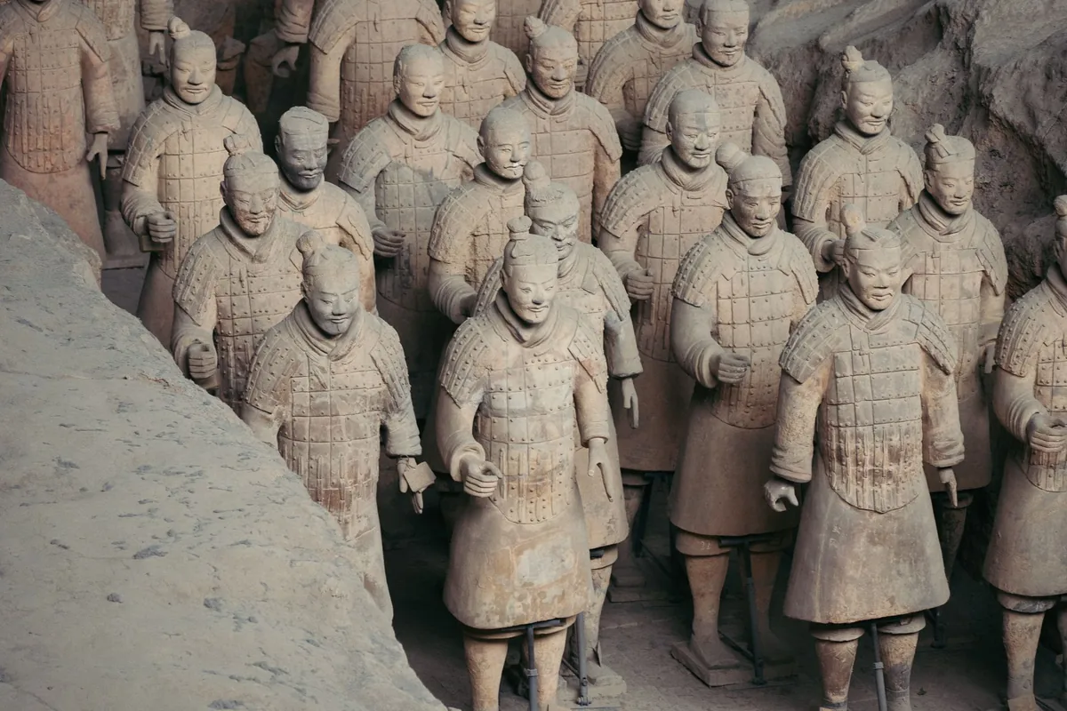 Close view of Terracotta Army soldier figures