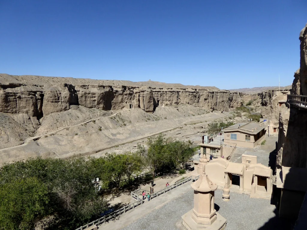 Cliffs and the valley at Yulin Caves in Guazhou